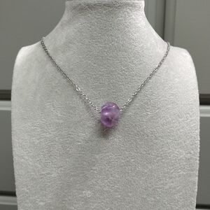 Amethyst Necklace Natural Amethyst Gemstone Crystal Pendant Stainless-Steel 17.7